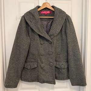 EUC Vintage Paris Hilton Grey Wool Blend Double Breasted Peacoat